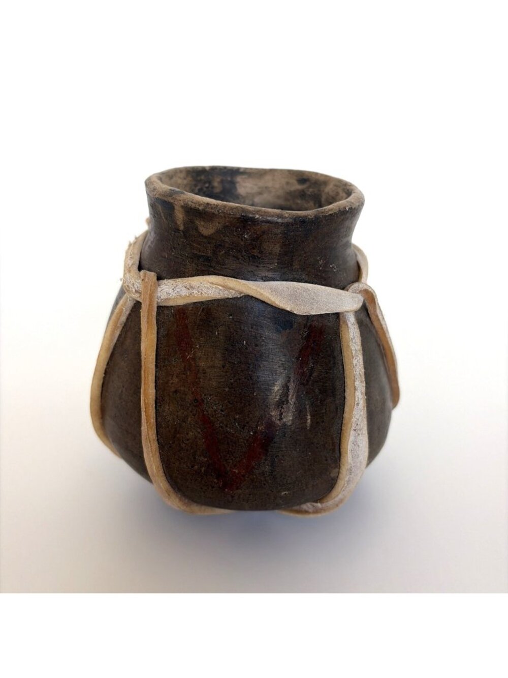 Vintage Tarahumara Raramuri Pottery Olla Rawhide Wrapped Mexican Indian Jar